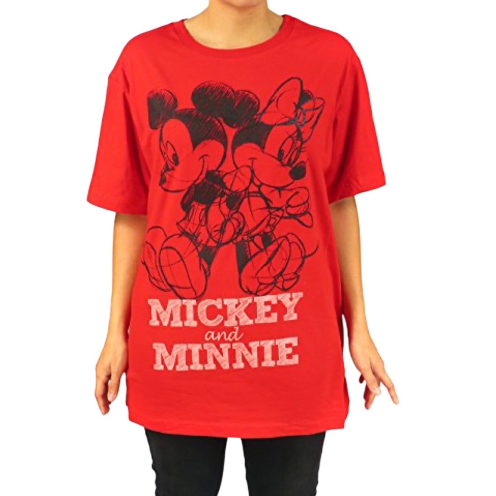 Disney Mickey and Minnie Mouse Red Graphic Tee Shirt Sketch Art Plus‎ Size 1X